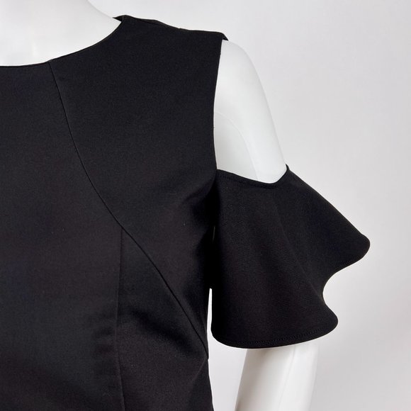 Zara Basic Cold Shoulder Black Knee Length Stretch Cocktail Sheath Dress Medium - Picture 4 of 10